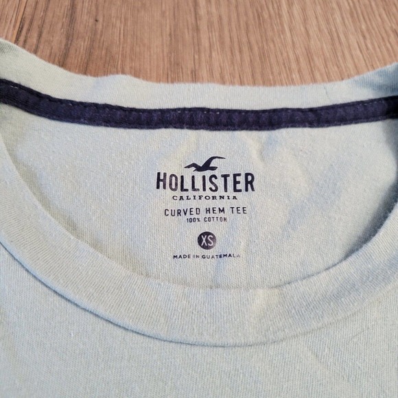 Hollister Shirt Mens Extra Small Green Embroidered Logo Casual Preppy Curved Hem - Picture 3 of 7